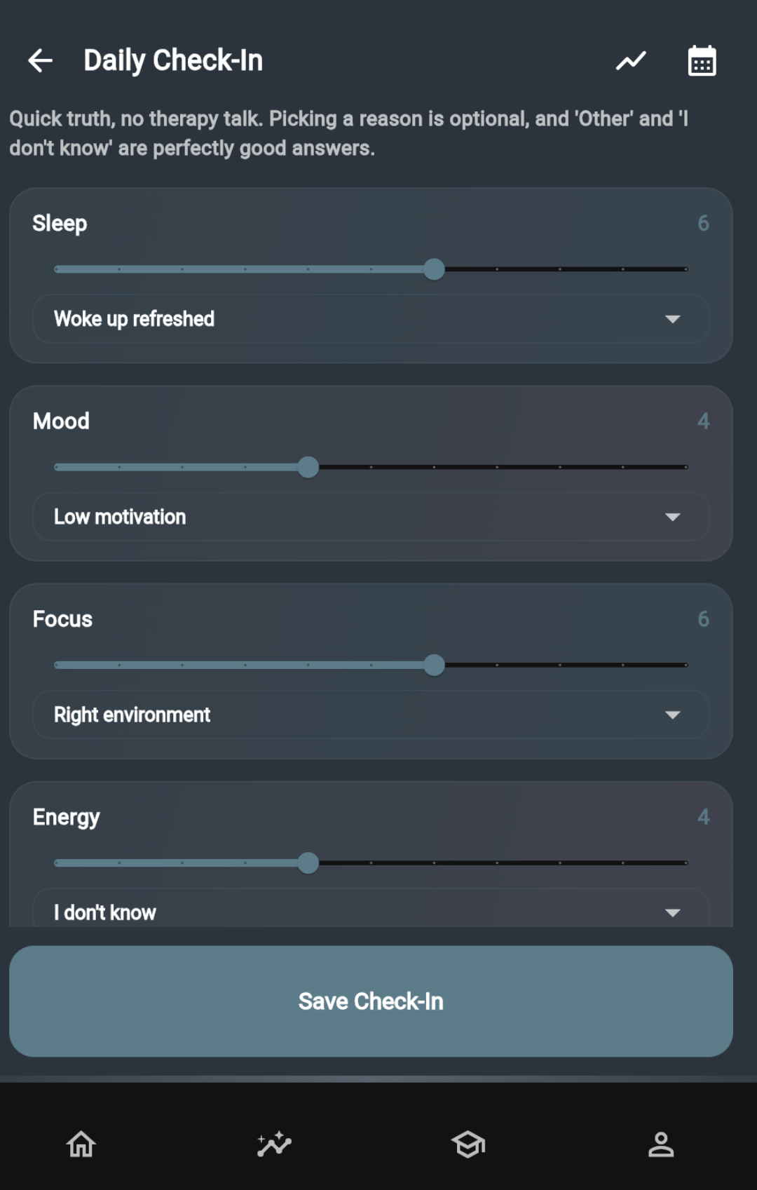 Daily Check-In screen