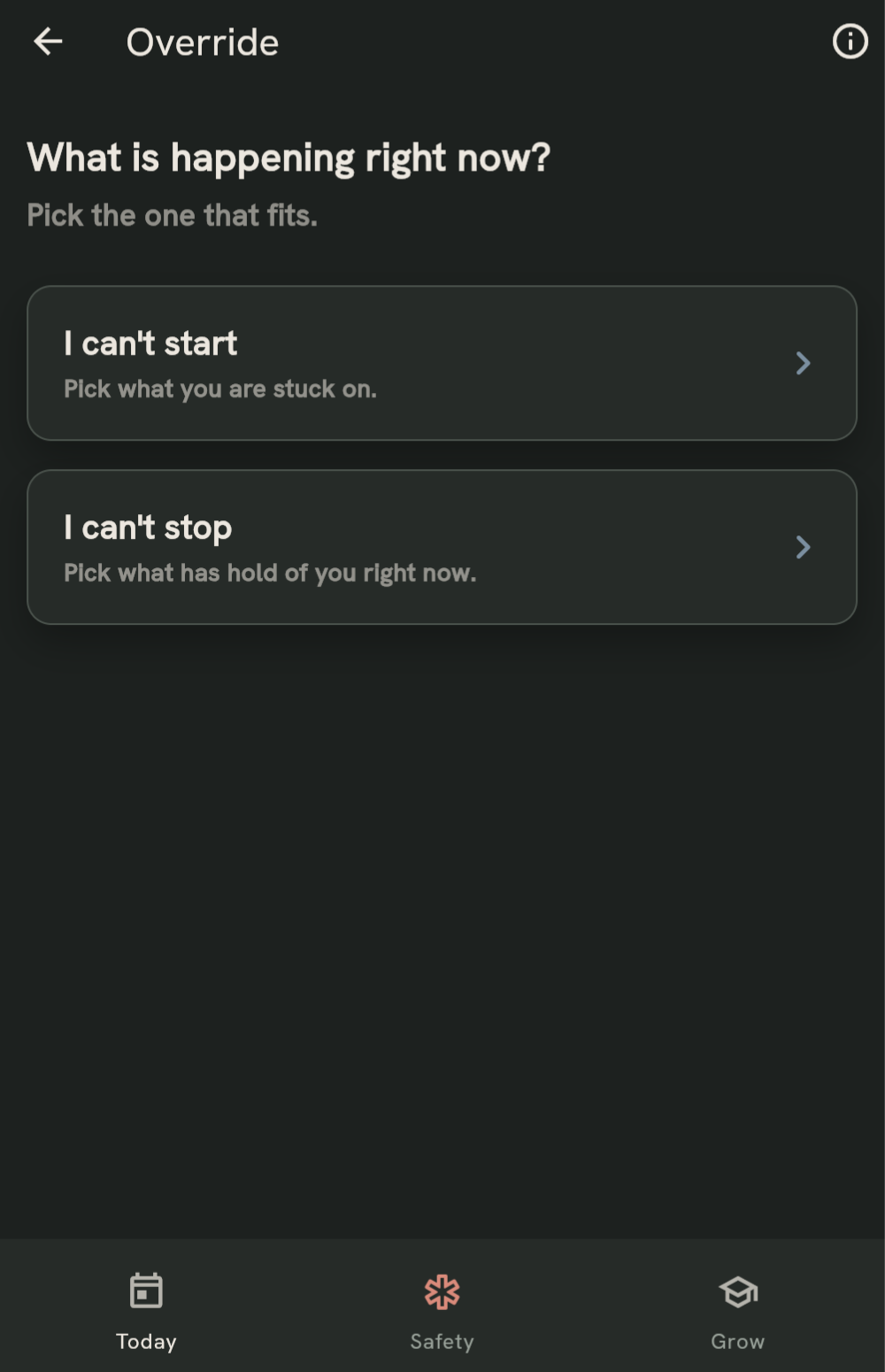 Override tool screen